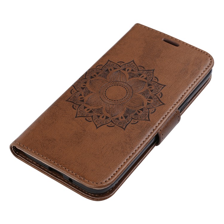 Imprint Mandala Flower PU Leather Wallet Flip Phone Case for Samsung Galaxy J2 Pro 2018 - Brown-4