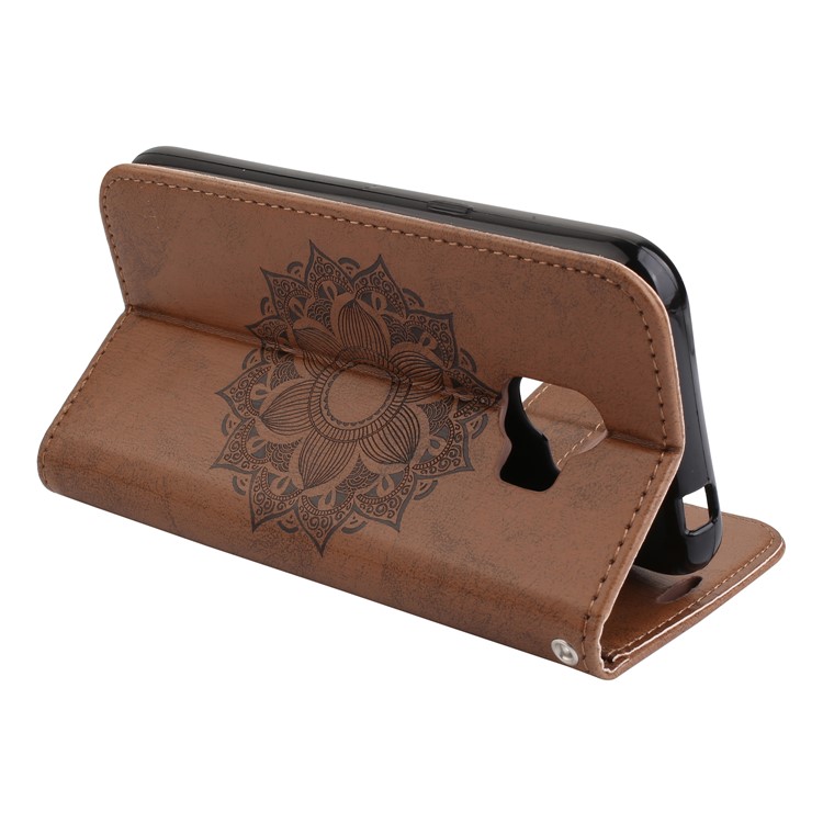 Imprint Mandala Flower PU Leather Wallet Flip Phone Case for Samsung Galaxy J2 Pro 2018 - Brown-6