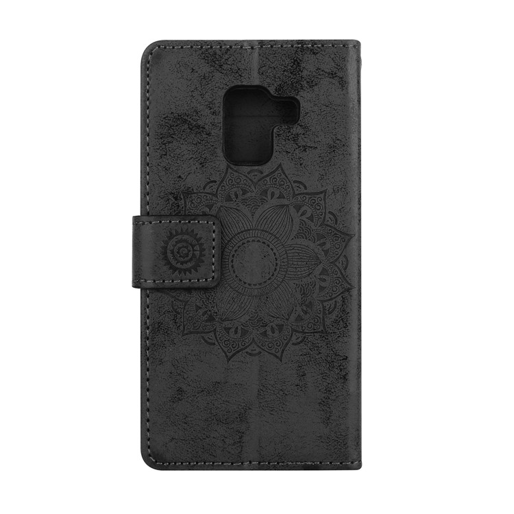 Imprint Mandala Flower Stand Wallet Leather Case for Samsung Galaxy A8 (2018) - Black-3
