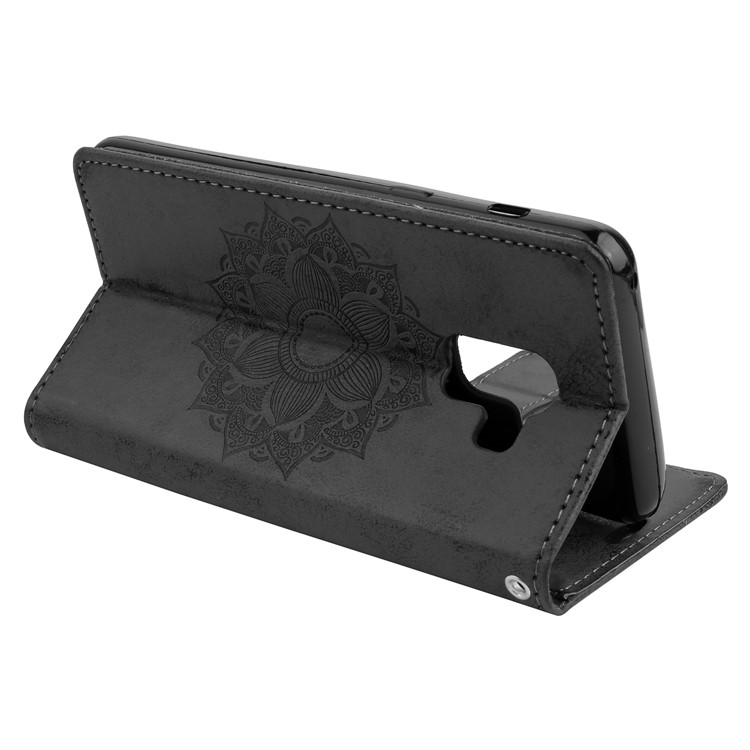 Imprint Mandala Flower Stand Wallet Leather Case for Samsung Galaxy A8 (2018) - Black-6