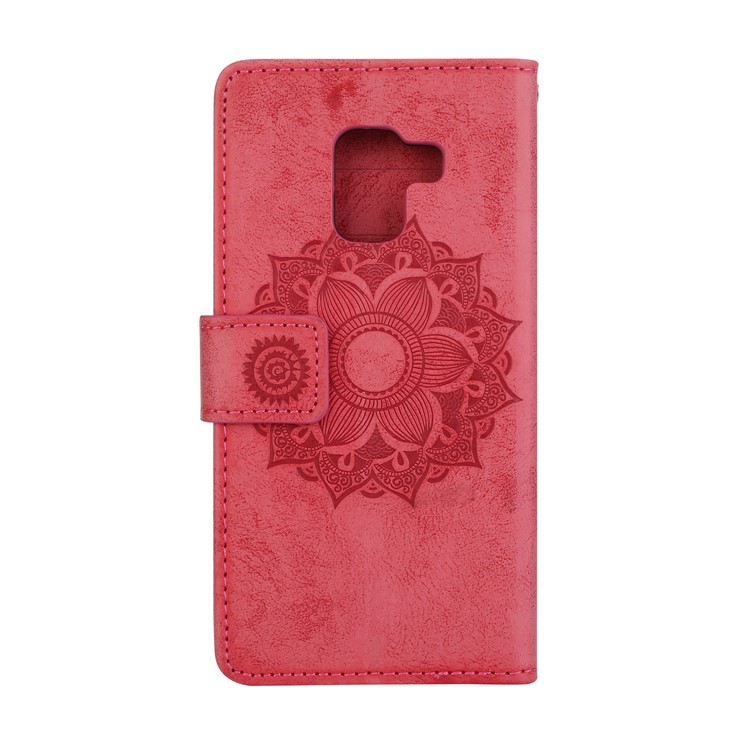 Imprint Mandala Flower Stand Wallet Leather Cover Shell for Samsung Galaxy A8 (2018) - Red-3