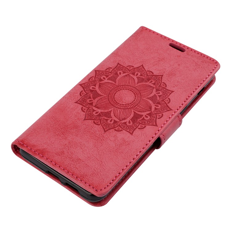 Imprint Mandala Flower Stand Wallet Leather Cover Shell for Samsung Galaxy A8 (2018) - Red-4