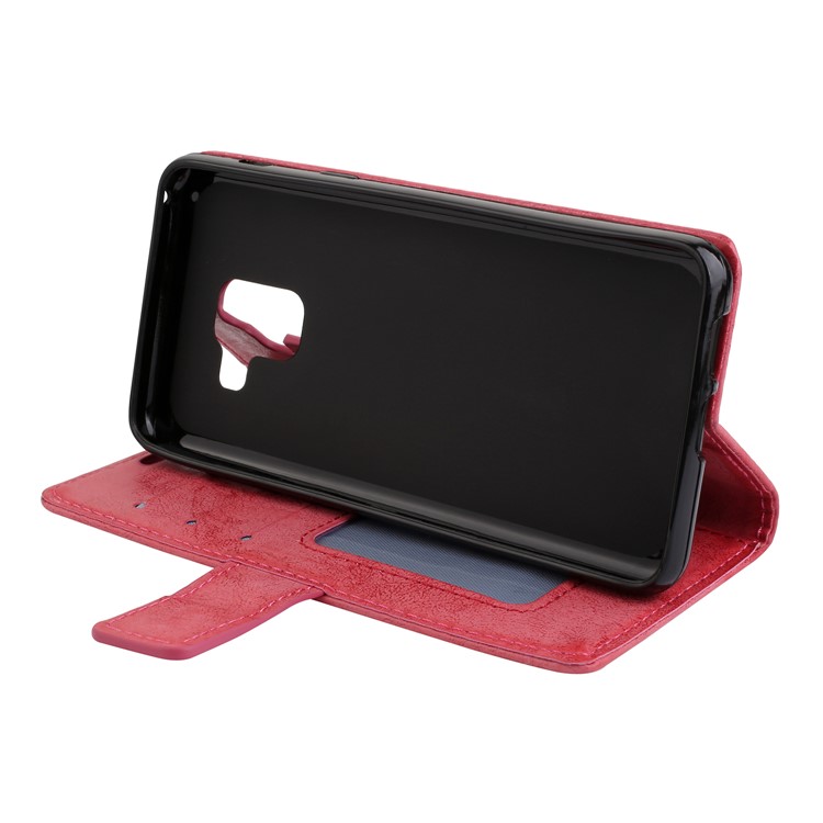Imprint Mandala Flower Stand Wallet Leather Cover Shell for Samsung Galaxy A8 (2018) - Red-5