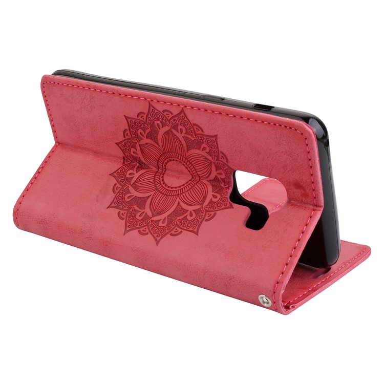 Imprint Mandala Flower Stand Wallet Leather Cover Shell for Samsung Galaxy A8 (2018) - Red-6