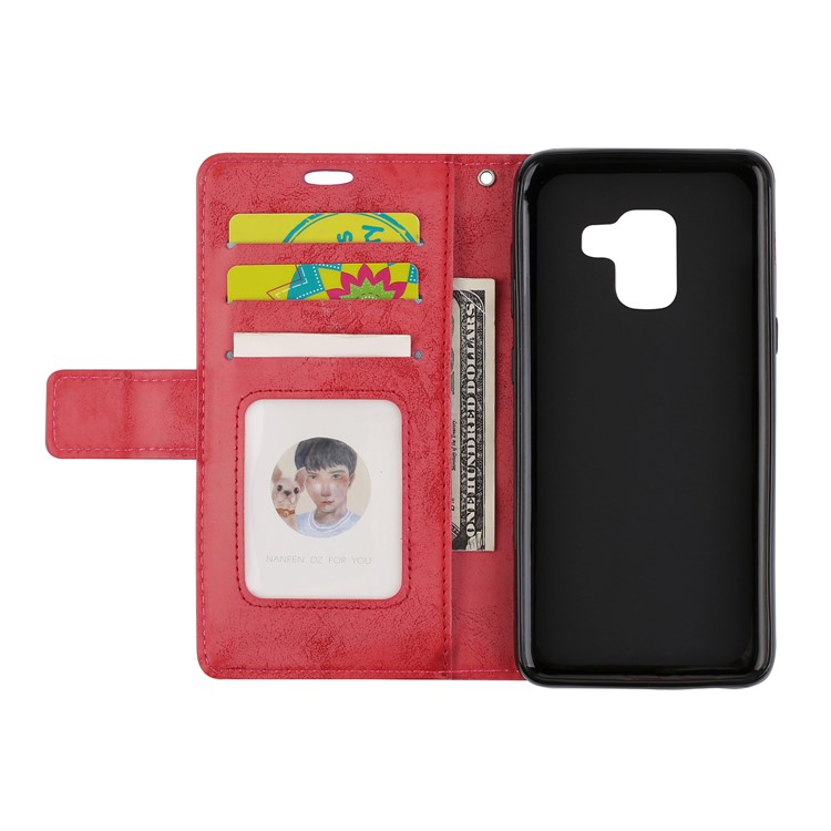 Imprint Mandala Flower Stand Wallet Leather Cover Shell for Samsung Galaxy A8 (2018) - Red-7