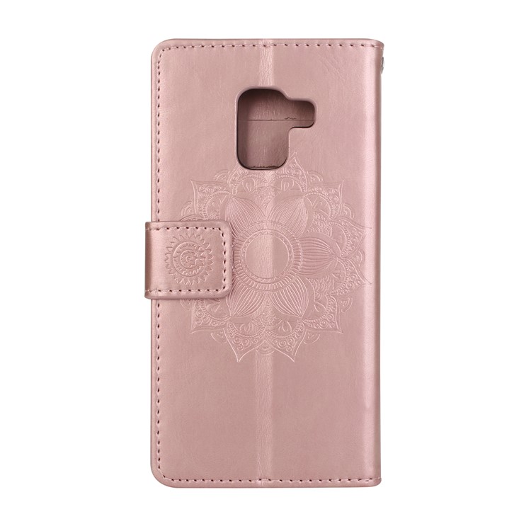 Imprint Mandala Flower Stand Wallet Leather Phone Casing for Samsung Galaxy A8 (2018) - Rose Gold-3