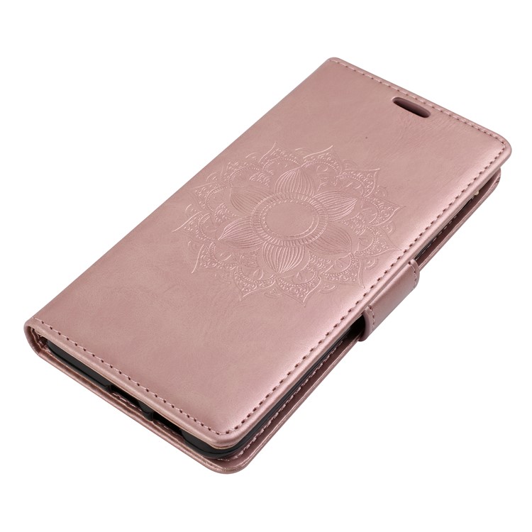 Imprint Mandala Flower Stand Wallet Leather Phone Casing for Samsung Galaxy A8 (2018) - Rose Gold-4