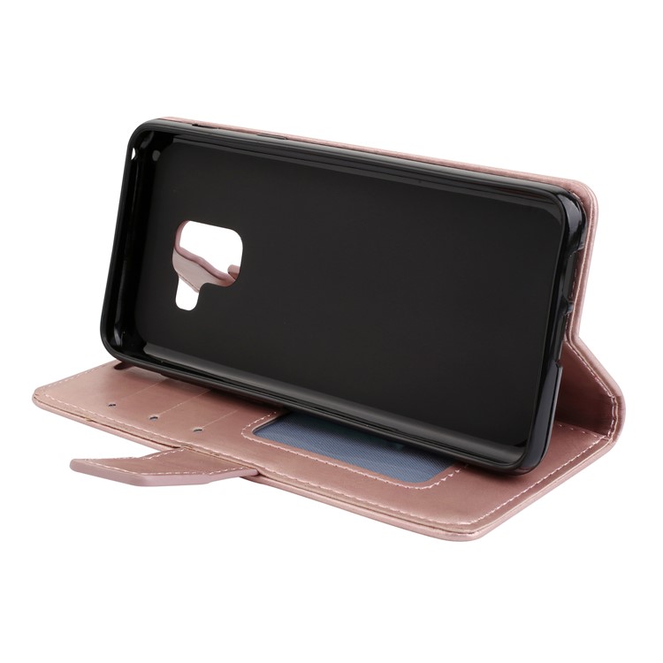 Imprint Mandala Flower Stand Wallet Leather Phone Casing for Samsung Galaxy A8 (2018) - Rose Gold-5