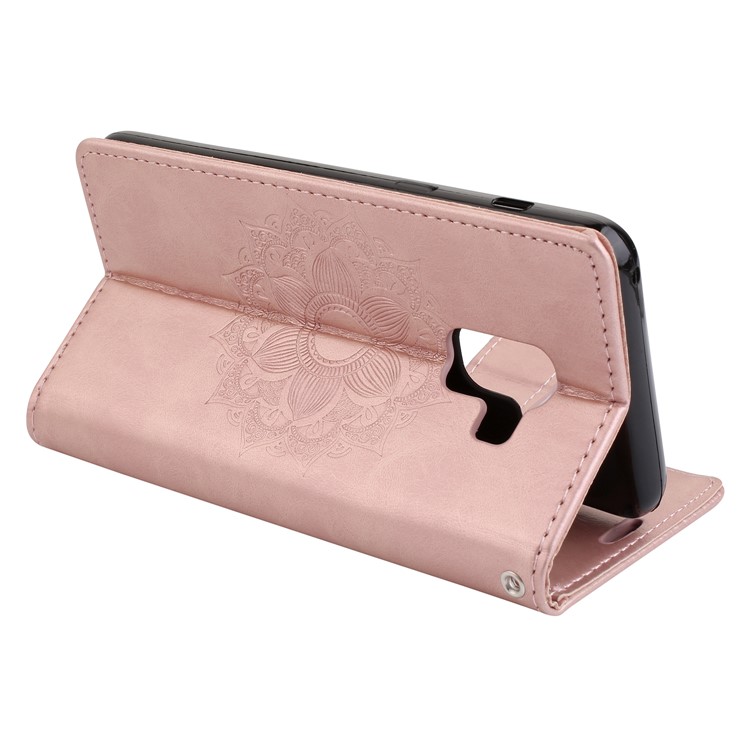 Imprint Mandala Flower Stand Wallet Leather Phone Casing for Samsung Galaxy A8 (2018) - Rose Gold-6