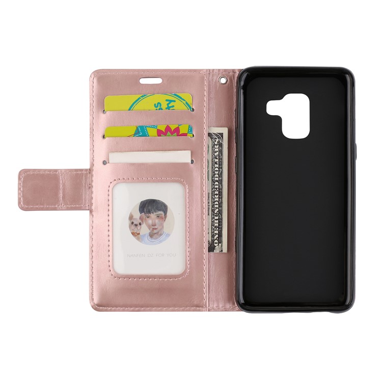 Imprint Mandala Flower Stand Wallet Leather Phone Casing for Samsung Galaxy A8 (2018) - Rose Gold-7