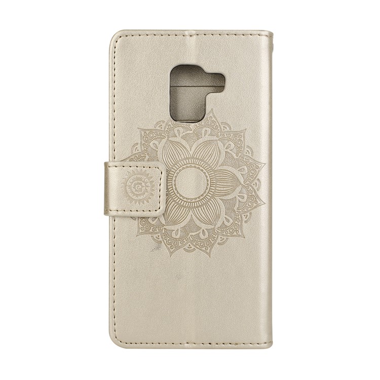 For Samsung Galaxy A8 (2018) Imprint Mandala Flower Stand Wallet Leather Protective Shell - Gold-3