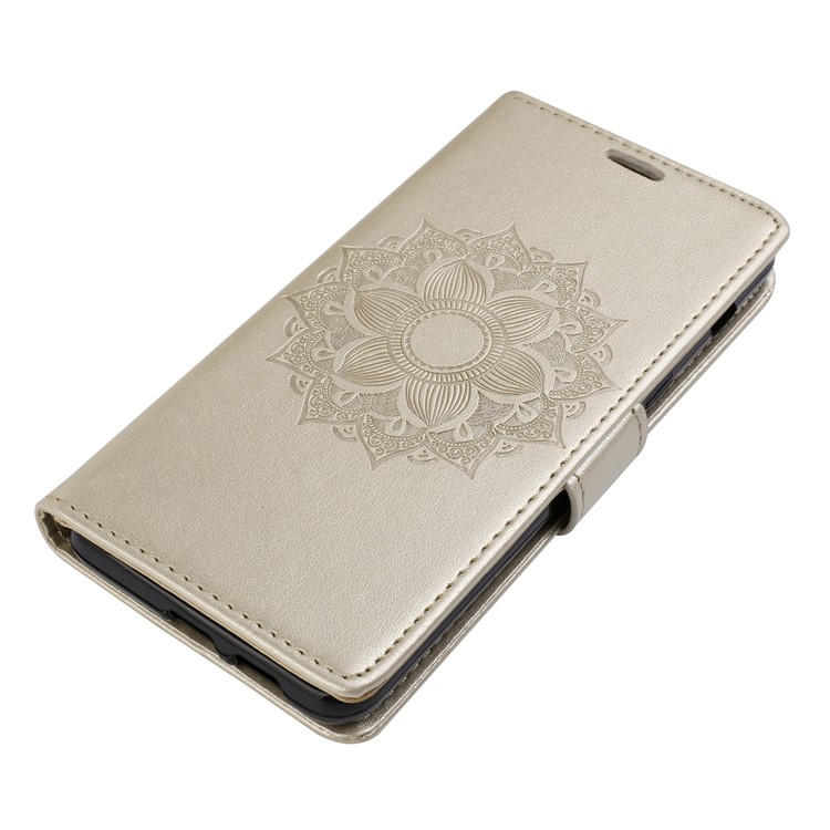 For Samsung Galaxy A8 (2018) Imprint Mandala Flower Stand Wallet Leather Protective Shell - Gold-4