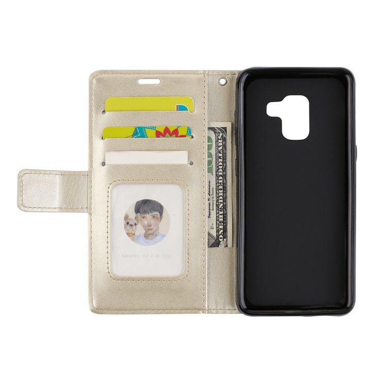 For Samsung Galaxy A8 (2018) Imprint Mandala Flower Stand Wallet Leather Protective Shell - Gold-7