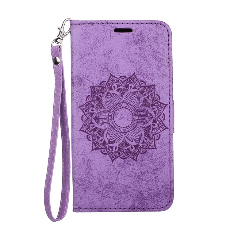Отпечаток Mandala Flower Кошелек Кожаный Чехол Для Samsung Galaxy A8 (2018) - Пурпурный-2