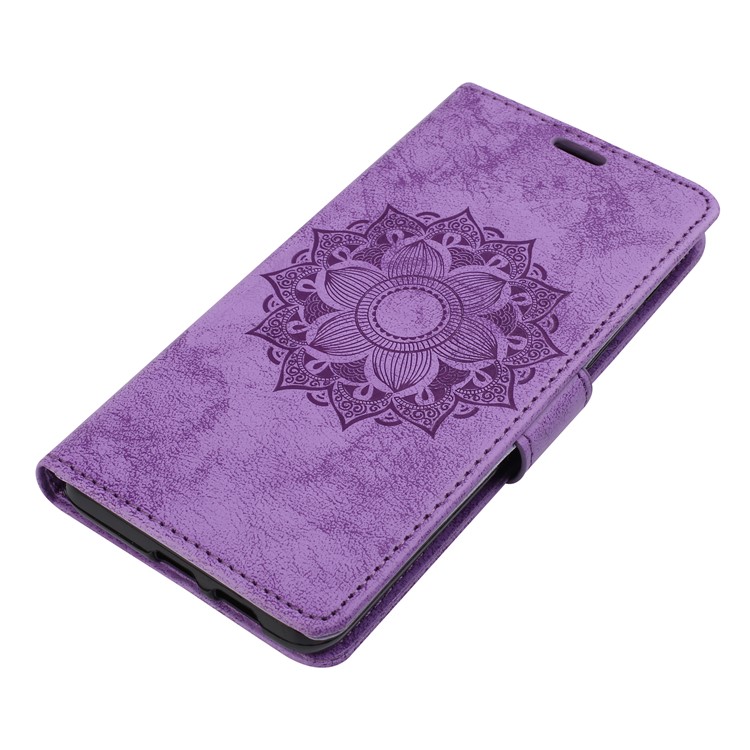 Отпечаток Mandala Flower Кошелек Кожаный Чехол Для Samsung Galaxy A8 (2018) - Пурпурный-4