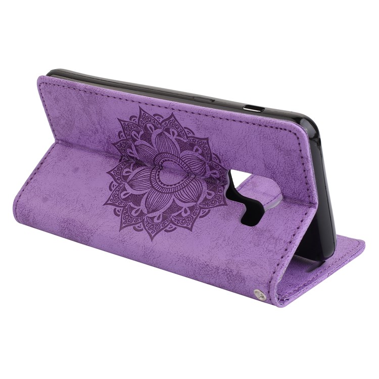 Отпечаток Mandala Flower Кошелек Кожаный Чехол Для Samsung Galaxy A8 (2018) - Пурпурный-6
