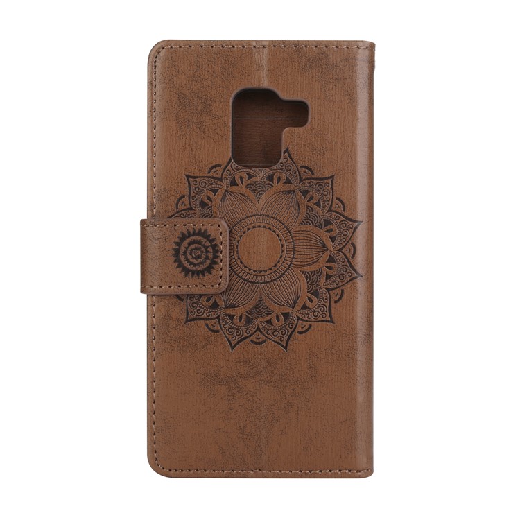 For Samsung Galaxy A8 (2018) Imprint Mandala Flower Stand Wallet PU Leather Mobile Case - Brown-3