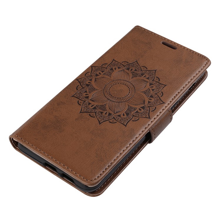 For Samsung Galaxy A8 (2018) Imprint Mandala Flower Stand Wallet PU Leather Mobile Case - Brown-4