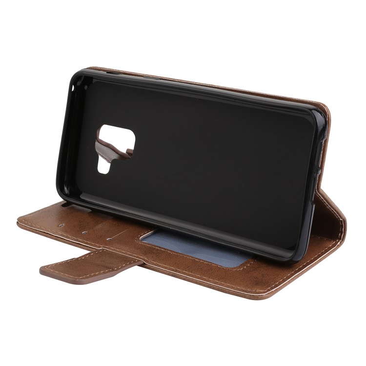 For Samsung Galaxy A8 (2018) Imprint Mandala Flower Stand Wallet PU Leather Mobile Case - Brown-5
