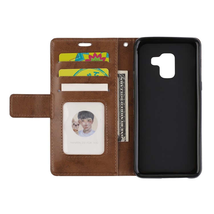For Samsung Galaxy A8 (2018) Imprint Mandala Flower Stand Wallet PU Leather Mobile Case - Brown-7