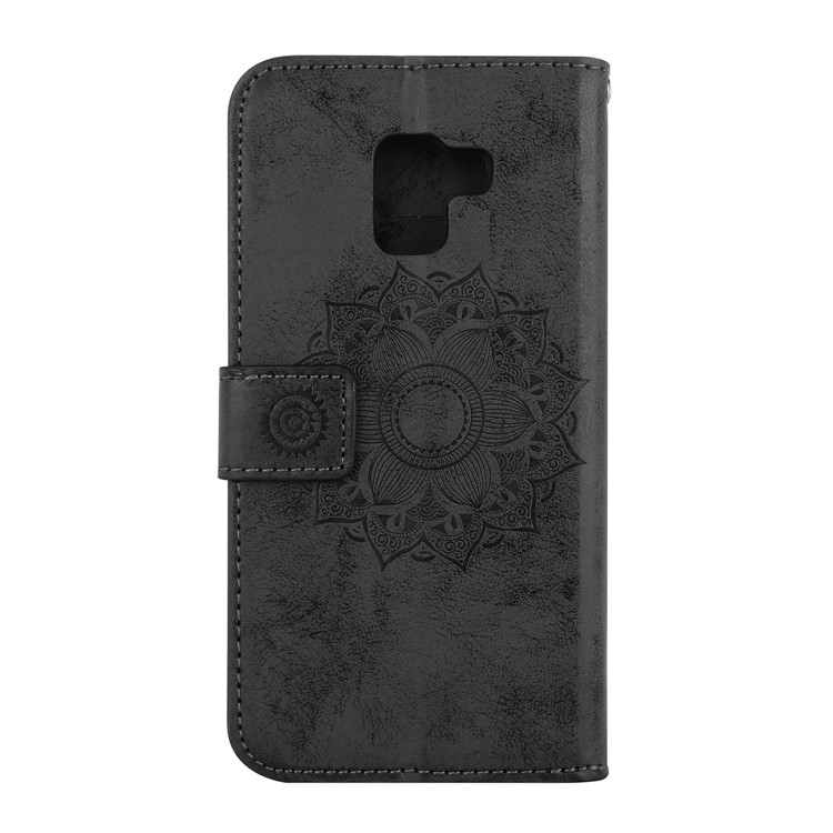 Imprint Mandala Flower Stand Wallet Leather Case for Samsung Galaxy A8+ (2018) - Black-3