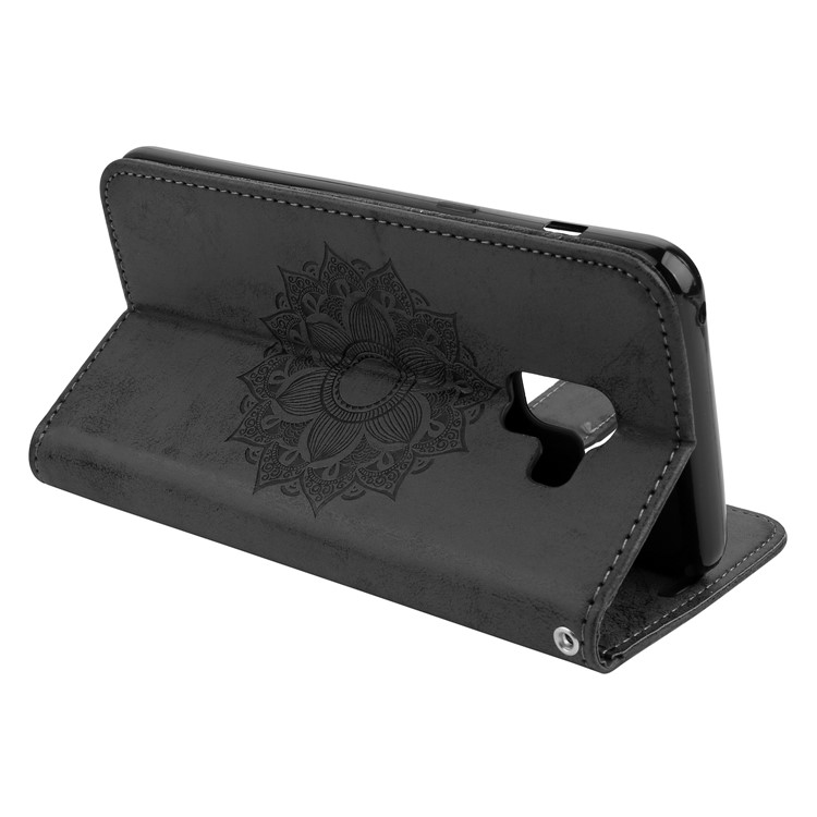 Imprint Mandala Flower Stand Wallet Leather Case for Samsung Galaxy A8+ (2018) - Black-6