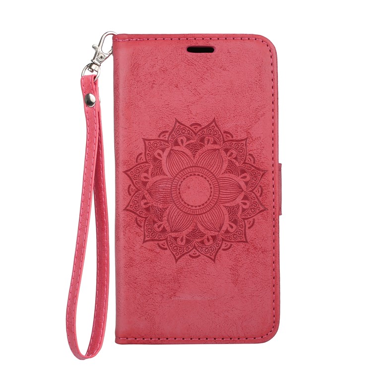 Imprint Mandala Flower Stand Wallet Leather Cover Accessory for Samsung Galaxy A8 Plus (2018) - Rose-2