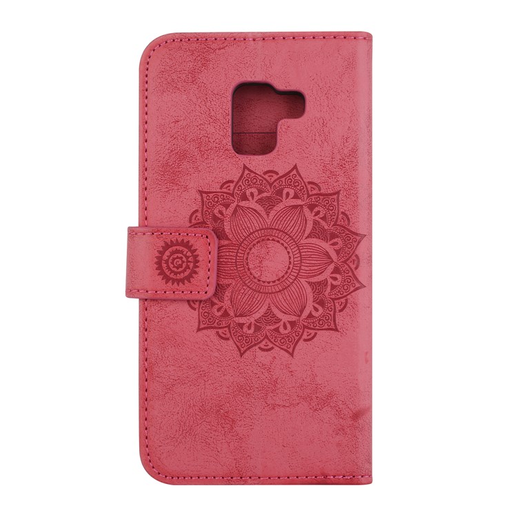Imprint Mandala Flower Stand Wallet Leather Cover Accessory for Samsung Galaxy A8 Plus (2018) - Rose-3