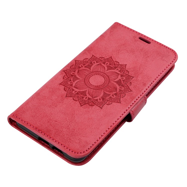 Imprint Mandala Flower Stand Wallet Leather Cover Accessory for Samsung Galaxy A8 Plus (2018) - Rose-4