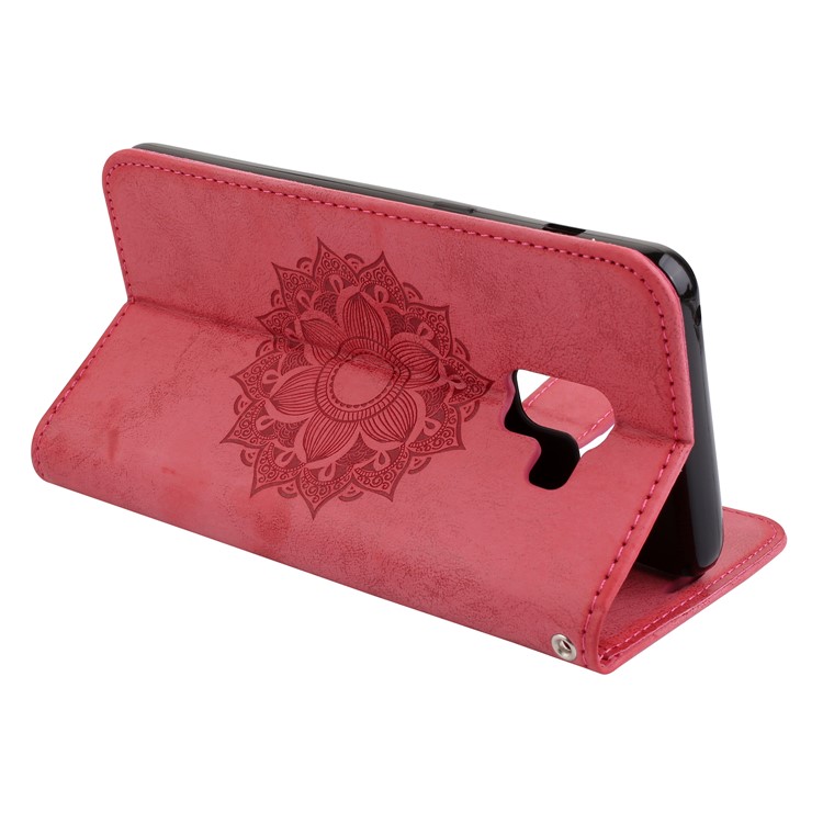 Imprint Mandala Flower Stand Wallet Leather Cover Accessory for Samsung Galaxy A8 Plus (2018) - Rose-6