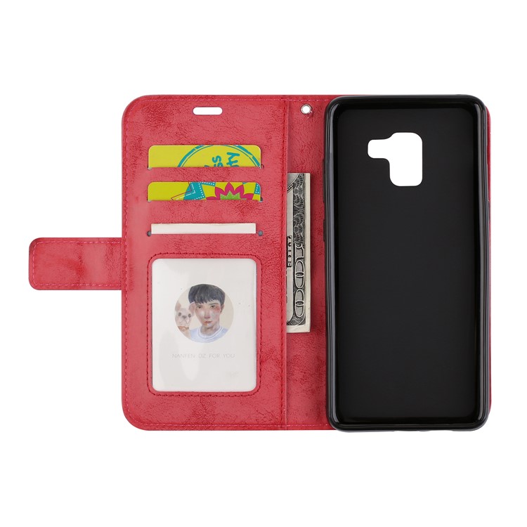 Imprint Mandala Flower Stand Wallet Leather Cover Accessory for Samsung Galaxy A8 Plus (2018) - Rose-7