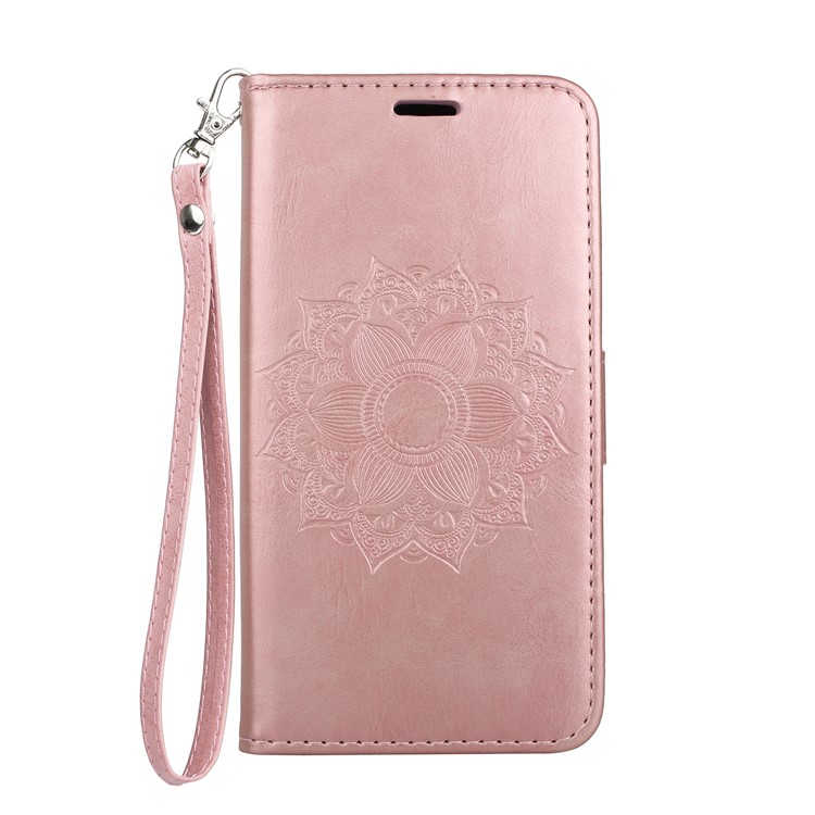 Imprint Mandala Flower Stand Wallet Leather Flip Cover for Samsung Galaxy A8+ (2018) - Rose Gold-2