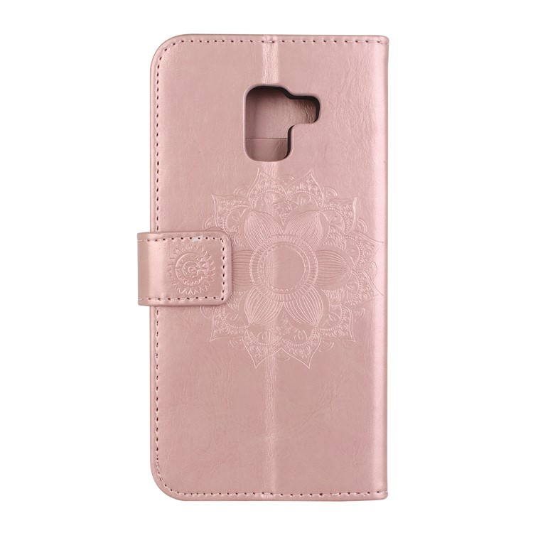 Imprint Mandala Flower Stand Wallet Leather Flip Cover for Samsung Galaxy A8+ (2018) - Rose Gold-3