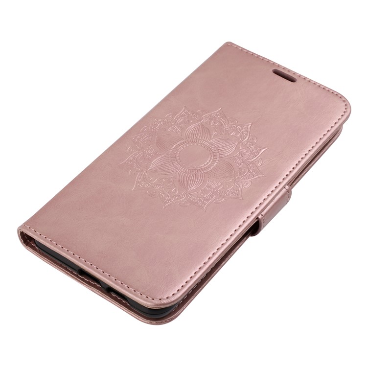 Imprint Mandala Flower Stand Wallet Leather Flip Cover for Samsung Galaxy A8+ (2018) - Rose Gold-4