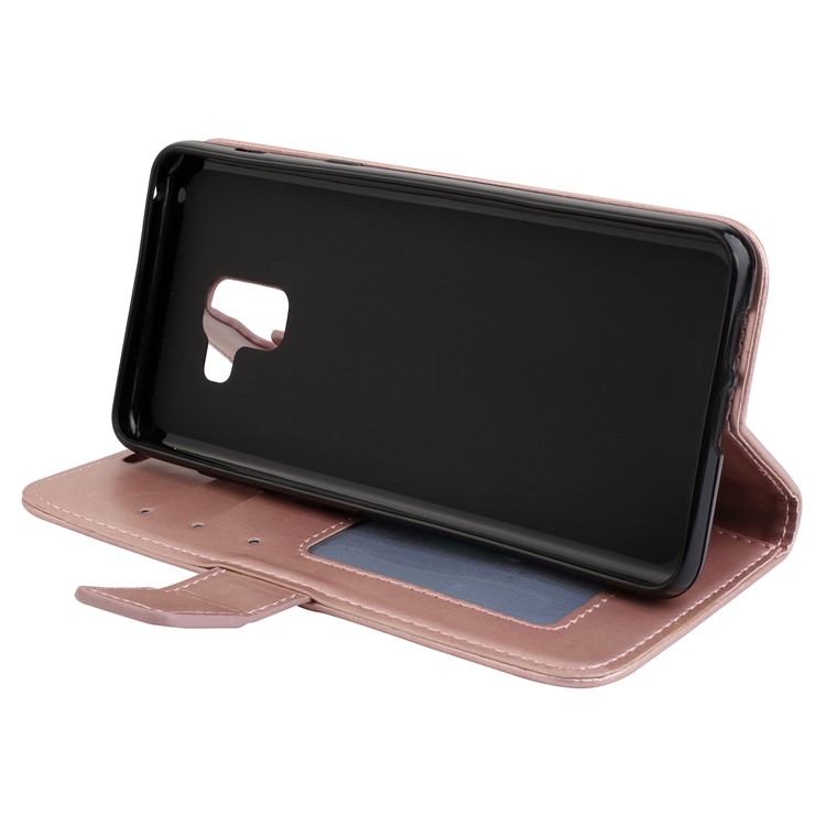 Imprint Mandala Flower Stand Wallet Leather Flip Cover for Samsung Galaxy A8+ (2018) - Rose Gold-5