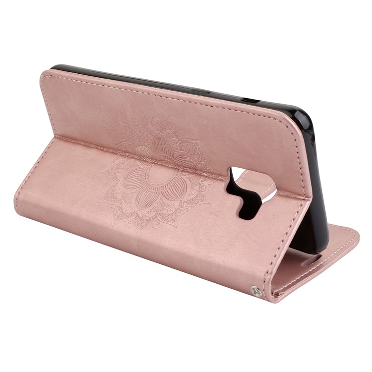 Imprint Mandala Flower Stand Wallet Leather Flip Cover for Samsung Galaxy A8+ (2018) - Rose Gold-6