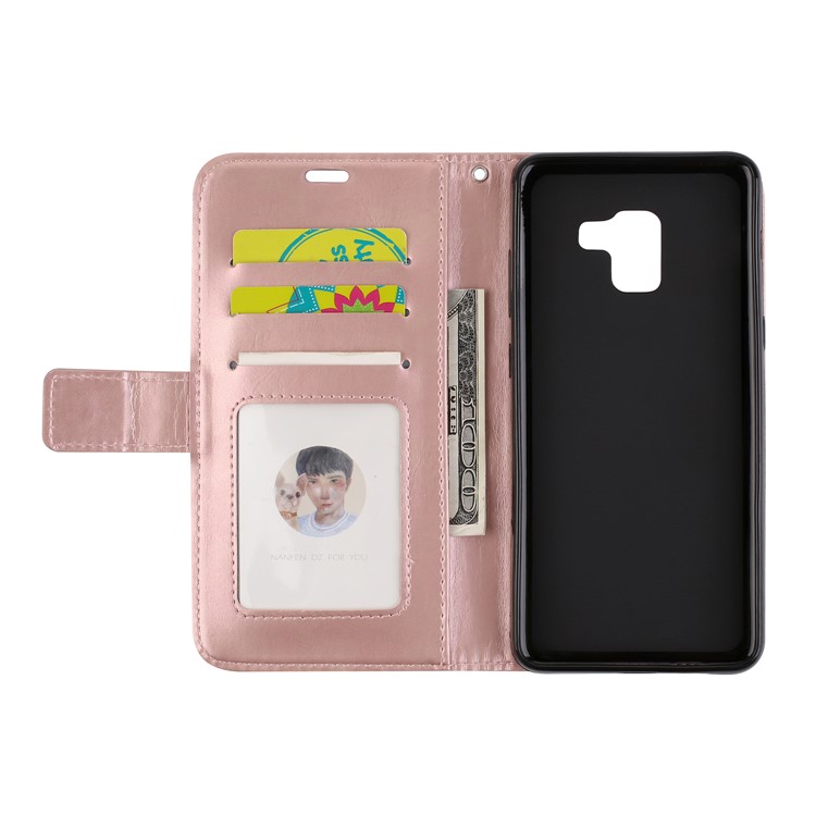Imprint Mandala Flower Stand Wallet Leather Flip Cover for Samsung Galaxy A8+ (2018) - Rose Gold-7