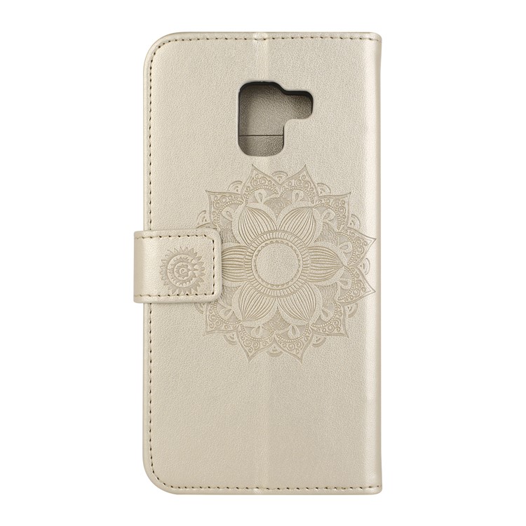 Imprint Mandala Flower Stand Wallet Leather Protective Folio Cover for Samsung Galaxy A8+ (2018) - Gold-3