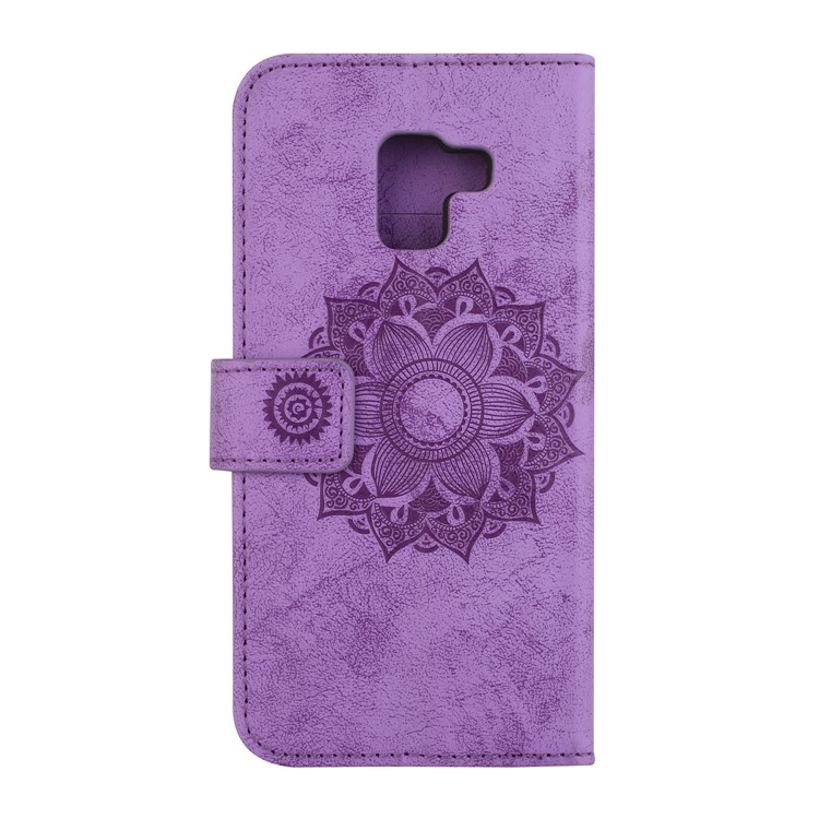 Imprint Mandala Flower Stand Wallet Leather Case for Samsung Galaxy A8+ (2018) - Purple-3