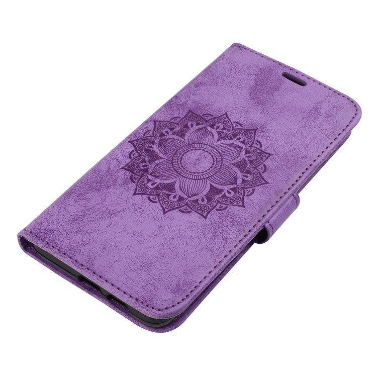 Imprint Mandala Flower Stand Wallet Leather Case for Samsung Galaxy A8+ (2018) - Purple-4