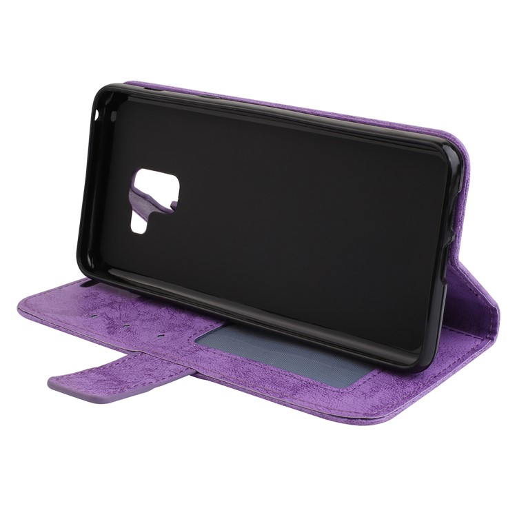 Imprint Mandala Flower Stand Wallet Leather Case for Samsung Galaxy A8+ (2018) - Purple-5