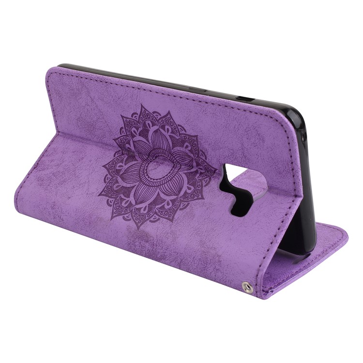 Imprint Mandala Flower Stand Wallet Leather Case for Samsung Galaxy A8+ (2018) - Purple-6
