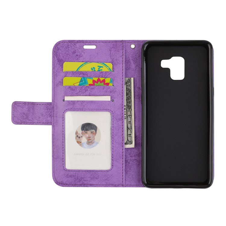 Imprint Mandala Flower Stand Wallet Leather Case for Samsung Galaxy A8+ (2018) - Purple-7