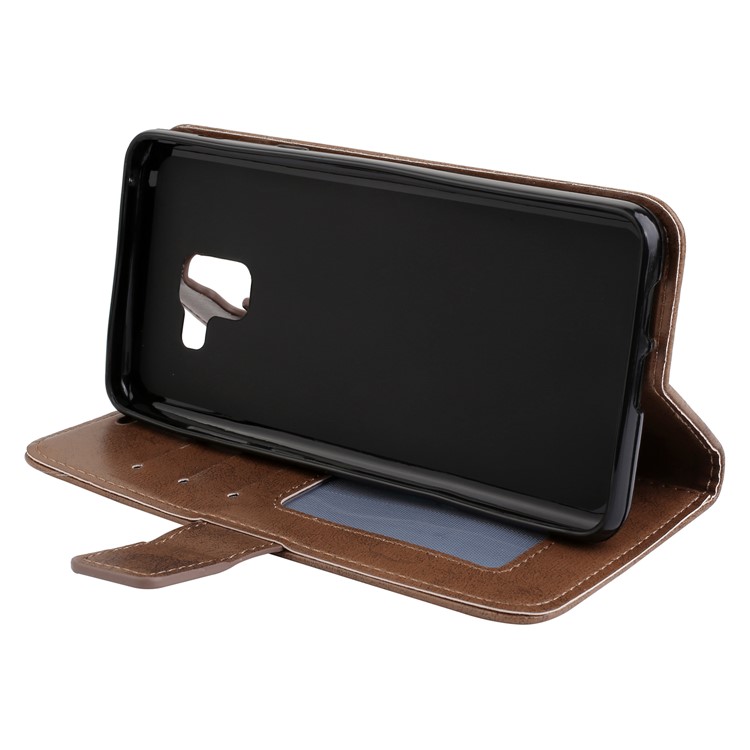 Imprint Mandala Flower Stand Wallet Leather Stand Casing for Samsung Galaxy A8+ (2018) - Brown-5