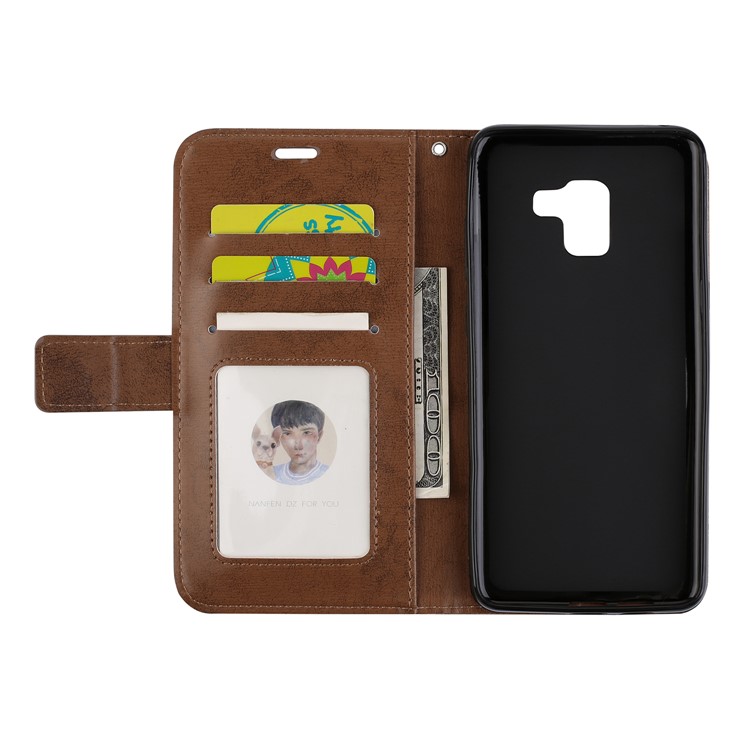 Imprint Mandala Flower Stand Wallet Leather Stand Casing for Samsung Galaxy A8+ (2018) - Brown-7
