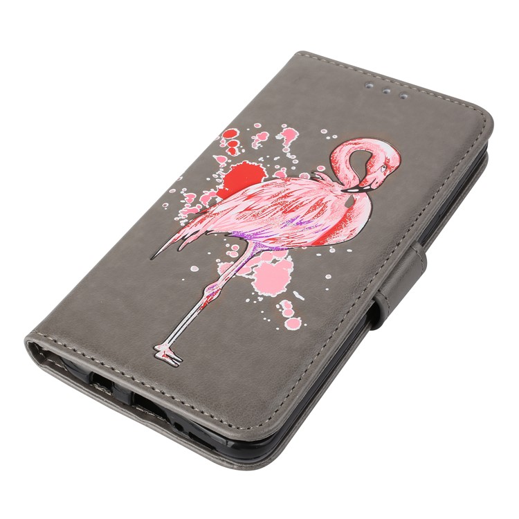 Glittery Flamingo Pattern Leather Magnetic Case for Samsung Galaxy S9 G960 - Grey-4