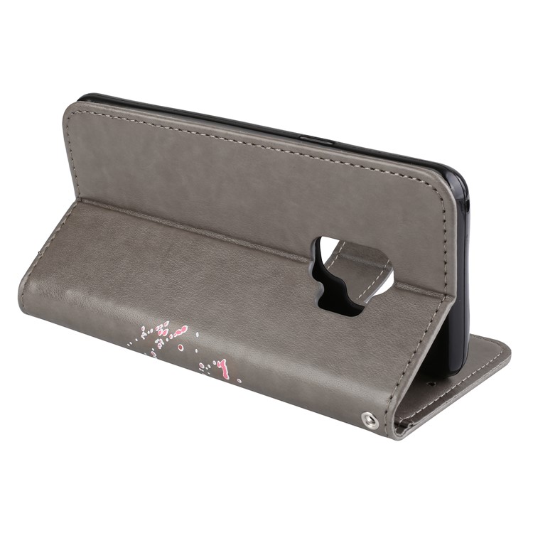 Glittery Flamingo Pattern Leather Magnetic Case for Samsung Galaxy S9 G960 - Grey-6