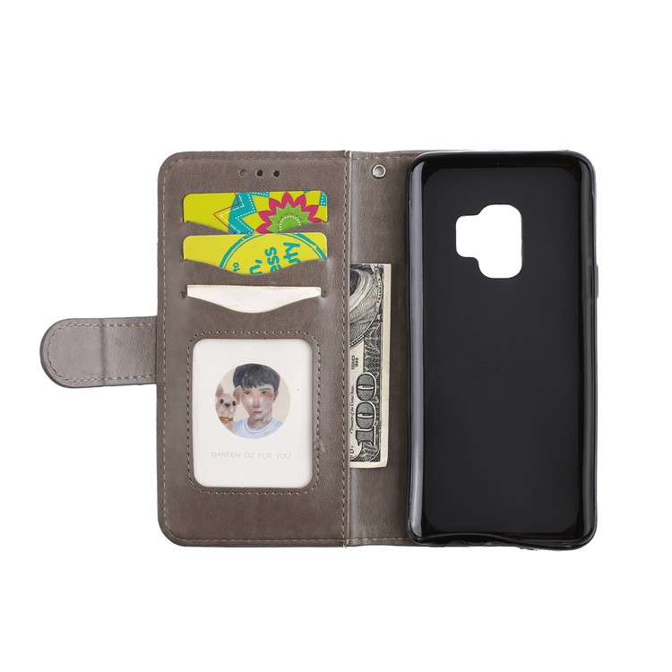 Glittery Flamingo Pattern Leather Magnetic Case for Samsung Galaxy S9 G960 - Grey-7