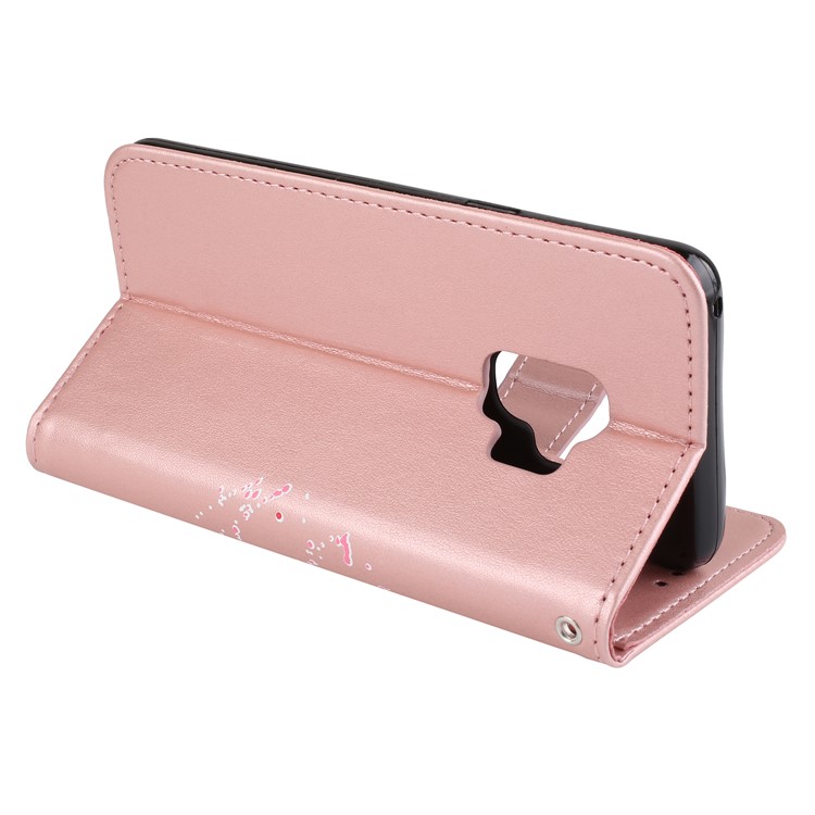 Glittery Flamingo Pattern Leather Magnetic Casing Cover for Samsung Galaxy S9 G960 - Rose Gold-6