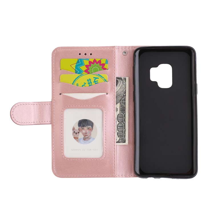 Glittery Flamingo Pattern Leather Magnetic Casing Cover for Samsung Galaxy S9 G960 - Rose Gold-7